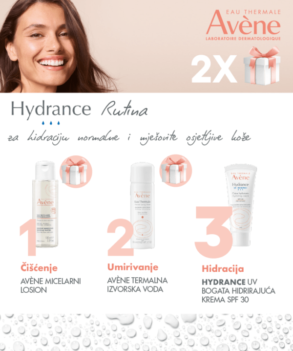 AVENE set hydrance UV riche za hidrataciju normalne i mješovite  osjetljive kože sa UV zaštitom