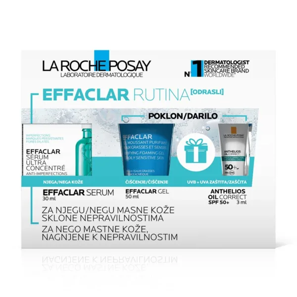 LA ROCHE POSAY Rutina za odrasle(Effeclar gel50ml, Effaclar serum30ml, Anthelios Oil Correct 3ml)